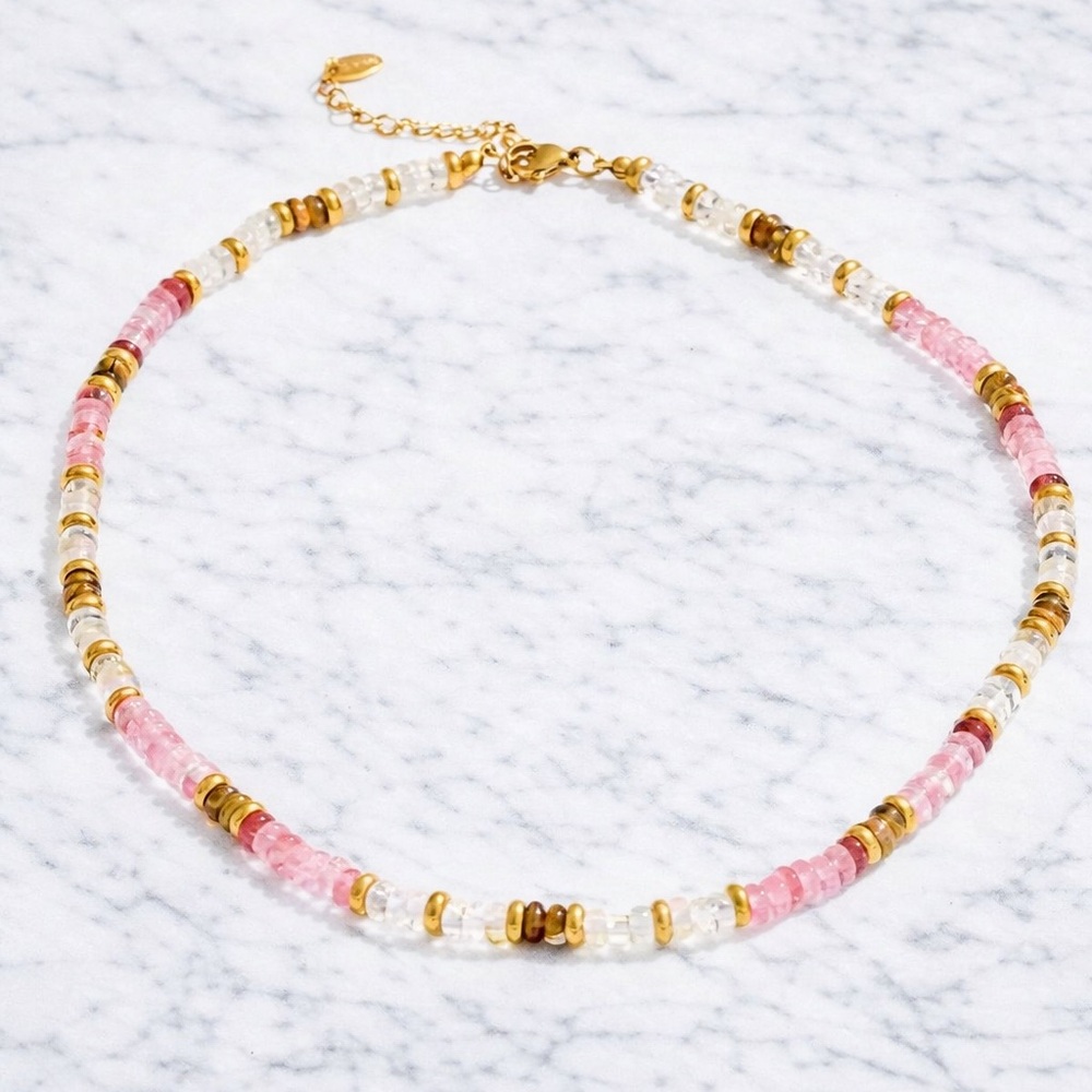 Gold natural stone beaded necklace
